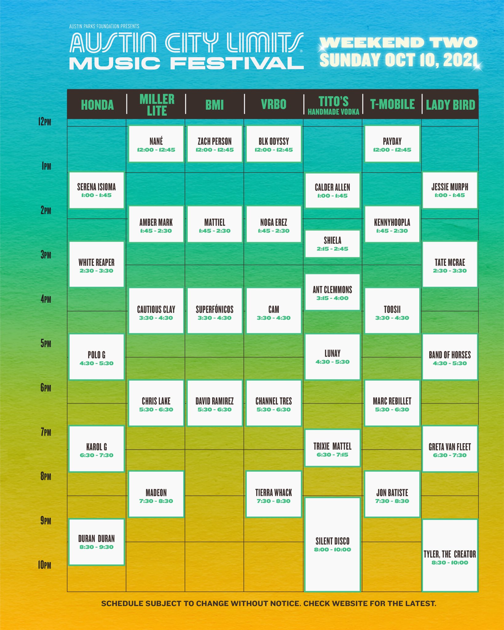 2021 ACL Fest schedule