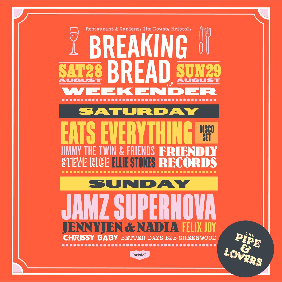 BreadBristol's tweet photo. Joining us for our Closing Weekender, we've assembled a roster of our favourite local DJ's &amp; live acts to perform over the weekend, with the Bristolian icon that is Eats Everything joining us on Saturday. 

Tickets: https://t.co/ob5W2WEwJz https://t.co/CXPXmnUOo7