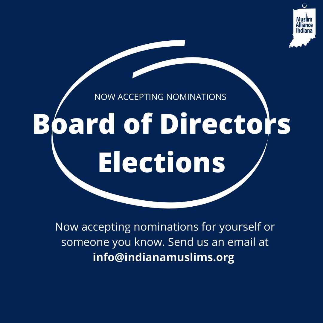 IndianaMuslims's tweet image. We are now accepting nominations to join our Board of Directors. If empowering communities motivates you, MAI is welcoming you to join a team that continues to serve and advocate for our Muslim communities and beyond. We would love to hear from you! #indianamuslims