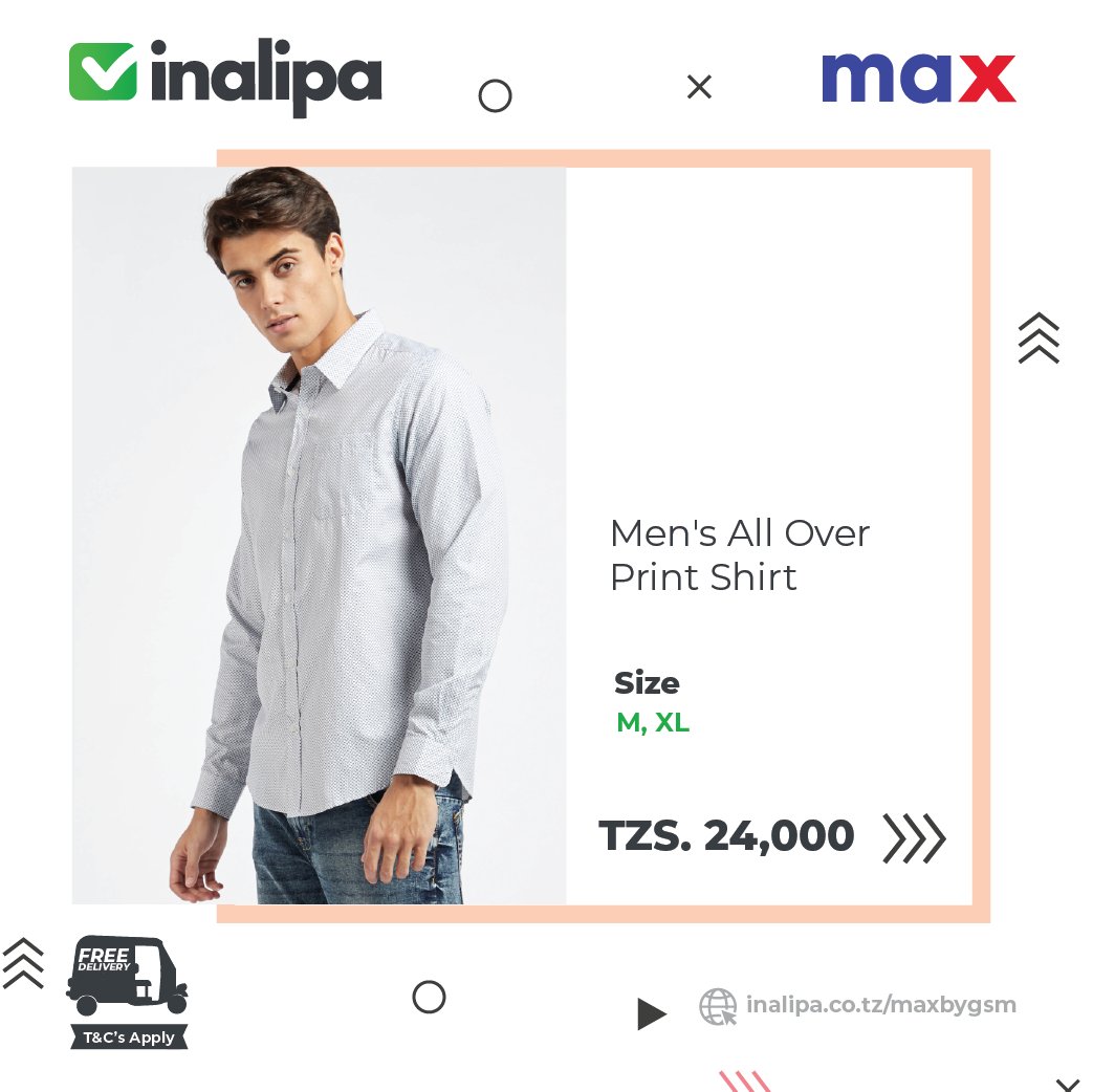 Inalipa_tz's tweet image. Brothers! Vitu mnapenda vipo MAX. Kamata nguo za kisasa uonekane mjanja mjini. Tembelea inalipa app au bit.ly/MaxByGSM kufanya manunuzi na tutakuletea mzigo mahali ulipo. Delivery ni BURE. #inalipaapp #maxgsm #menfashion