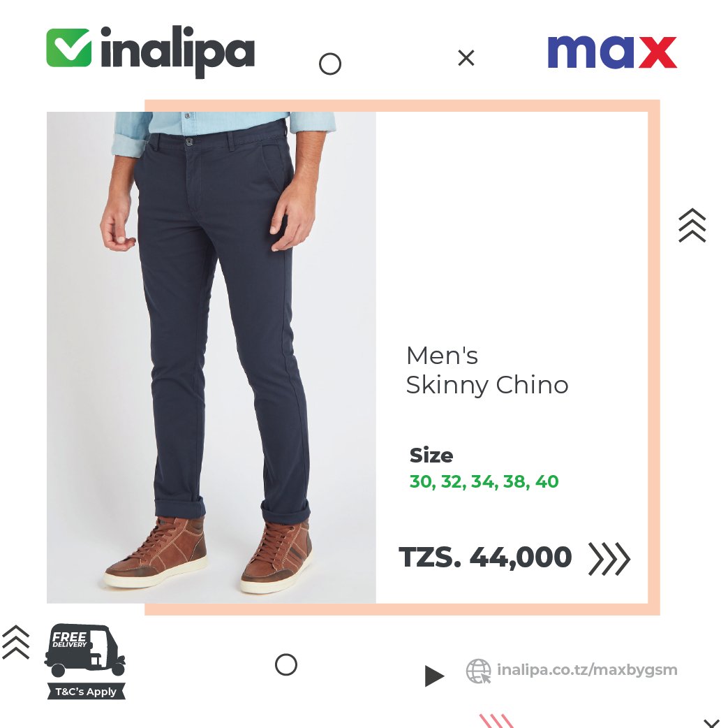 Inalipa_tz's tweet image. Brothers! Vitu mnapenda vipo MAX. Kamata nguo za kisasa uonekane mjanja mjini. Tembelea inalipa app au bit.ly/MaxByGSM kufanya manunuzi na tutakuletea mzigo mahali ulipo. Delivery ni BURE. #inalipaapp #maxgsm #menfashion