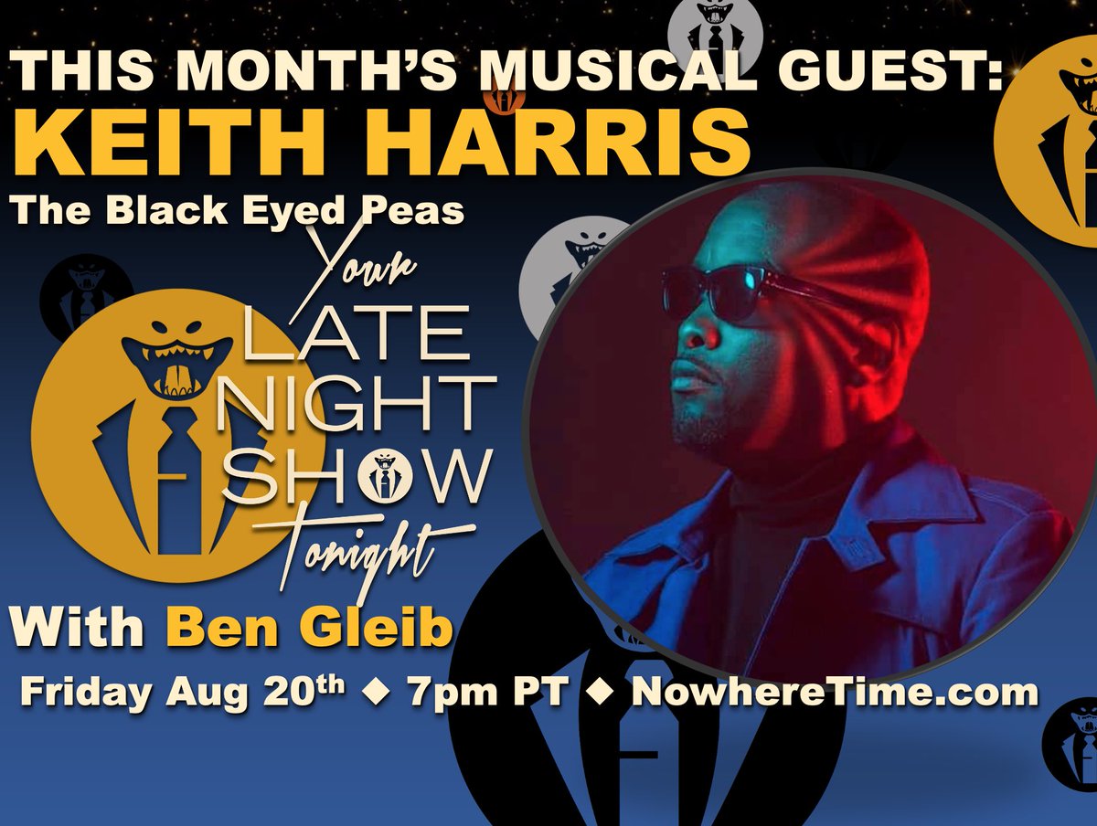 YourLateNight's tweet photo. JUST ANNOUNCED! @bengleib’s band leader will be the Grammy Winning Producer and Deummer of The Black Eyed Peas, the great @keithharrisexp And his band, Two-Piece Spicy! (@theLanceTolbert) 
Don’t miss this huge show!
Tix in Bio https://t.co/6SUgqoEPN3