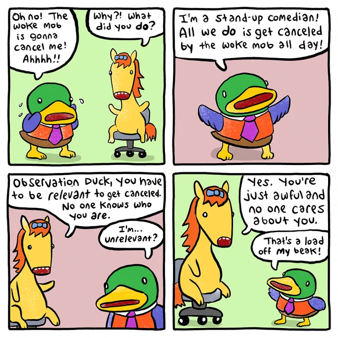 Here's a new comic where Observation Duck is worried about getting canceled!! 