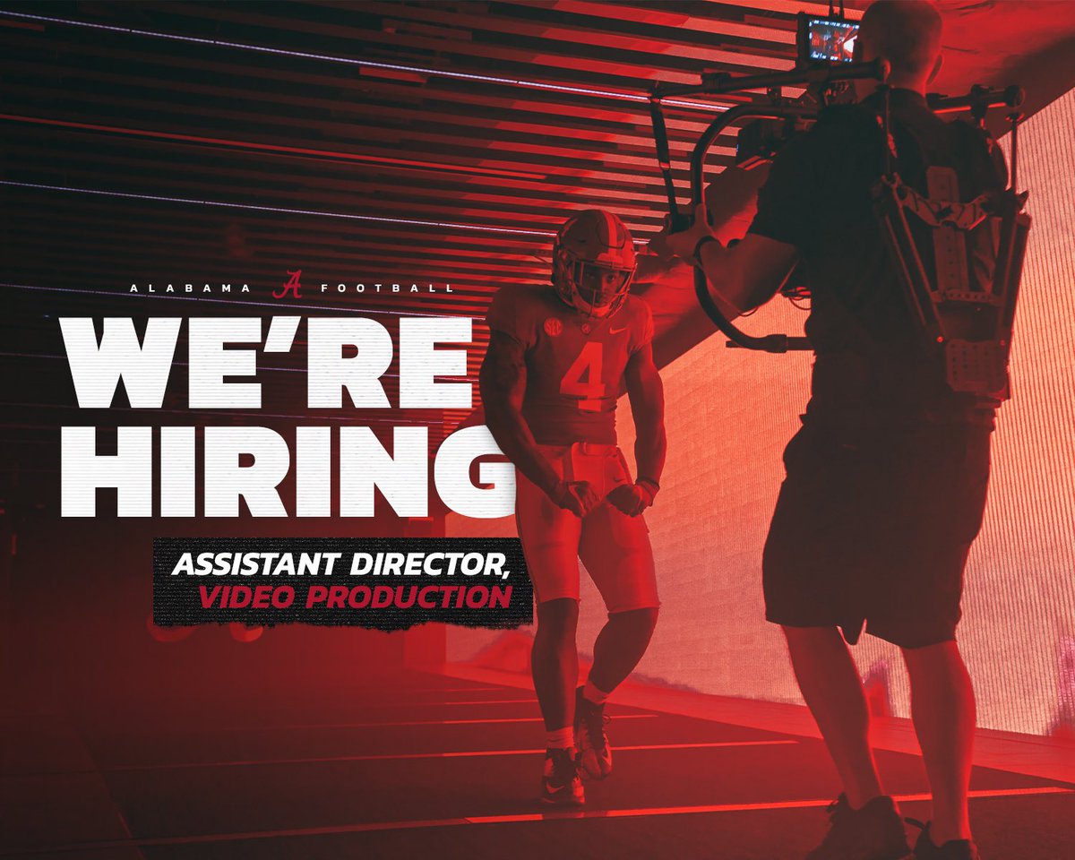 AlabamaFTBL's tweet image. Alabama Football is looking for a talented Video Producer to add to our Creative Team!

Help us tell Bama’s championship stories, and work with one of the greatest coaches in football history! 

🔗: bit.ly/3y1JNyl

Apply now and join us - become part of the #BamaFactor!