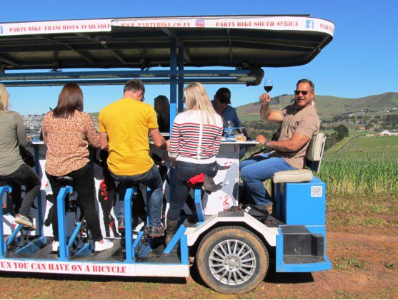 Planning a get-together? Maybe a birthday party or a post-lockdown reunion? Join us on the Party Bike, the greatest party on wheels! Spoil yourself with great MUSIC, awesome WINE and quality TIME out in the Vineyards. Have an unforgettable party with your friends and loved ones!
