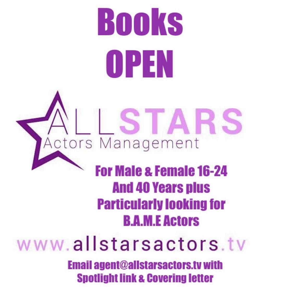 #Actors looking for #Representation Must be on <a href="/SpotlightUK/">Spotlight</a> Particularly looking for BAME Actors but not essential Passport Driving license but not essential Must have DBS &amp; supply 2References Email agent@allstarsactors.tv with Spotlight link &amp; Link to Showreel