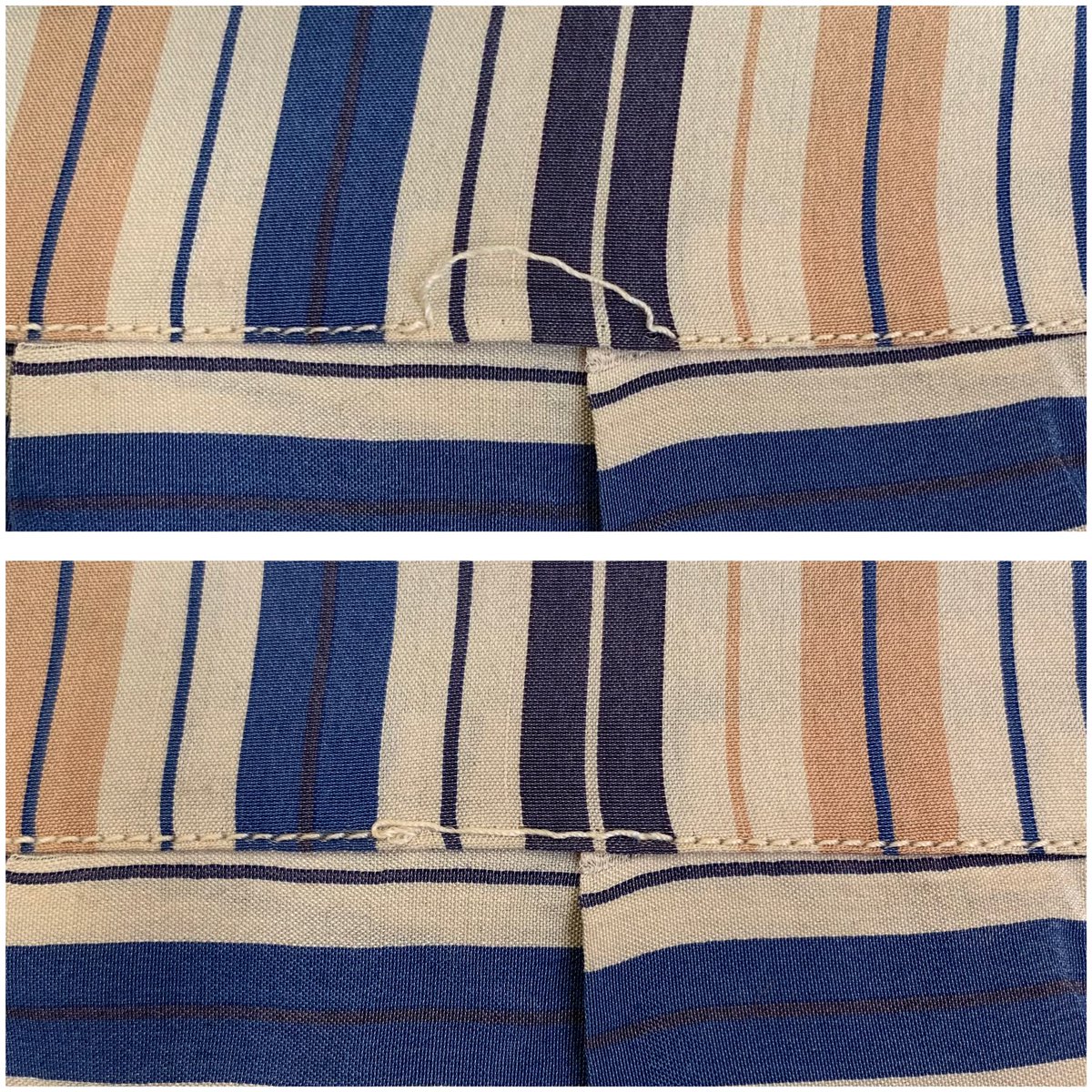 zoecooksandsews's tweet photo. I spent the day doing lots of stitched repair on garments in the Macclesfield Stripe collection @maccmuseums supported by the @Textile_Society. It’s really nice to get to do some dedicated bench work once in a while. #conservationlife https://t.co/gXV4VcS5lu
