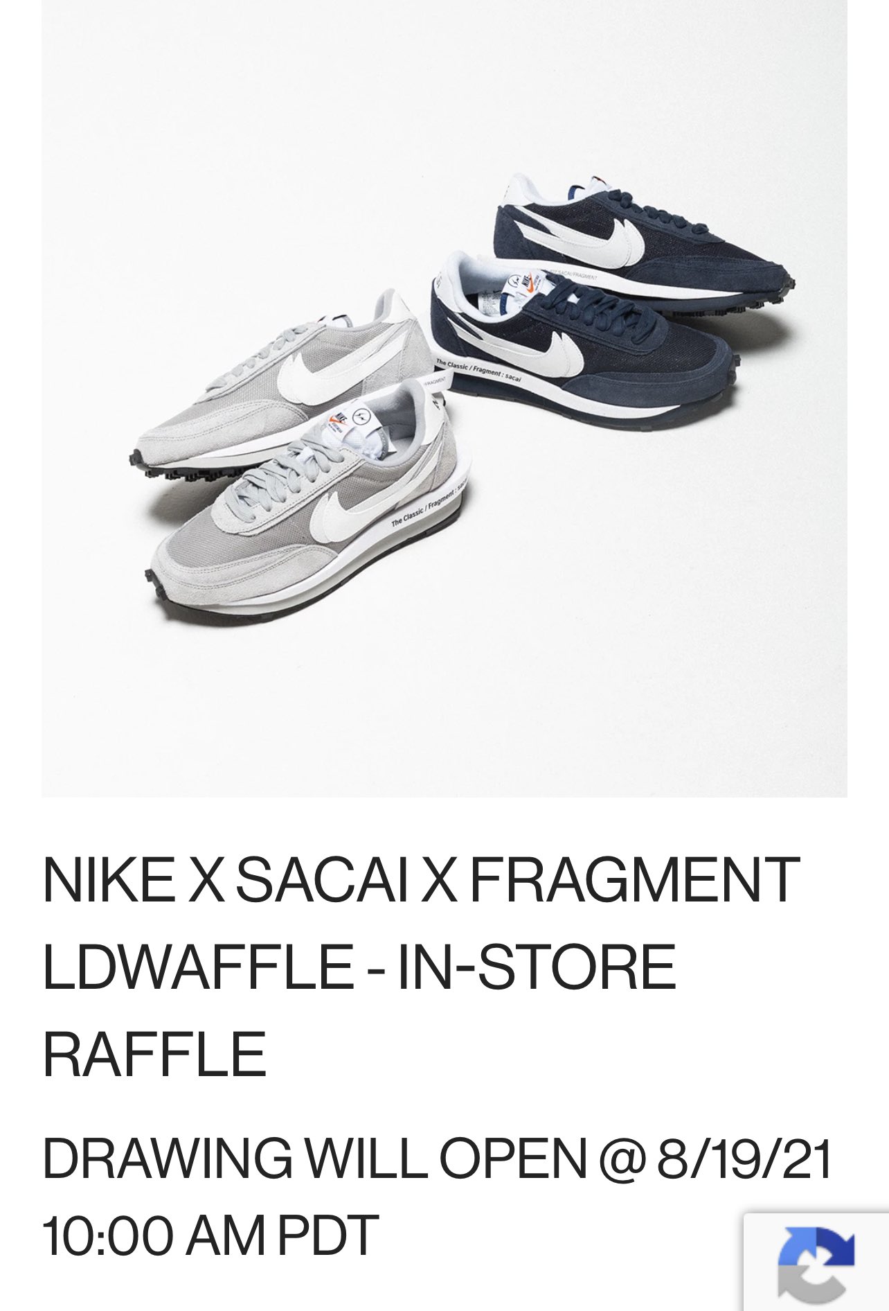 totaal supermarkt Geavanceerde SNKR_TWITR on Twitter: "FRAGMENT x SACAI x Nike LDWaffle online raffle for  in-store pick up opens in 15mins Gia Undefeated https://t.co/CN09mql6JM #AD  https://t.co/FbKJ7zgtRH" / Twitter