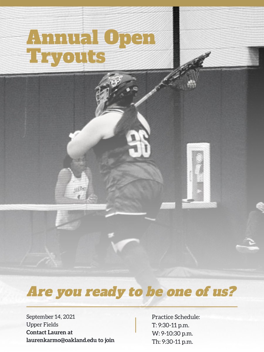 TRYOUT FOR OAKLAND WLAX ‼️ september 14. 9:30 p.m. upper fields. be there. 

#oaklandlacrosse #oaklanduniversity #oaklandu #oaklandwomenslacrosse #womenslacrosse #oaklandwlax #oaklandadmission #wcla #usalacrosse #wcll #thisisou #lax #lacrosse #lacrossegoalie