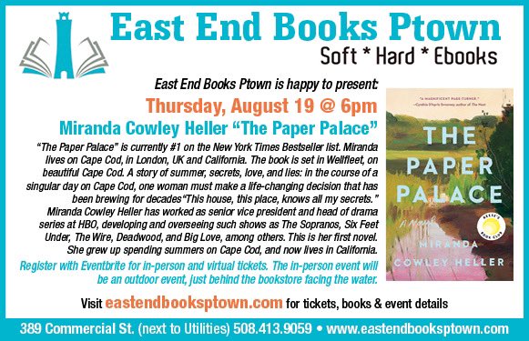 Waterfront book event tonight 6pm. Details : eastendbooksptown.com/event/miranda-… <a href="/riverheadbooks/">Riverhead Books</a> <a href="/ABAbook/">American Booksellers Association</a> <a href="/NEIBAbooks/">New England Independent Booksellers Association</a>