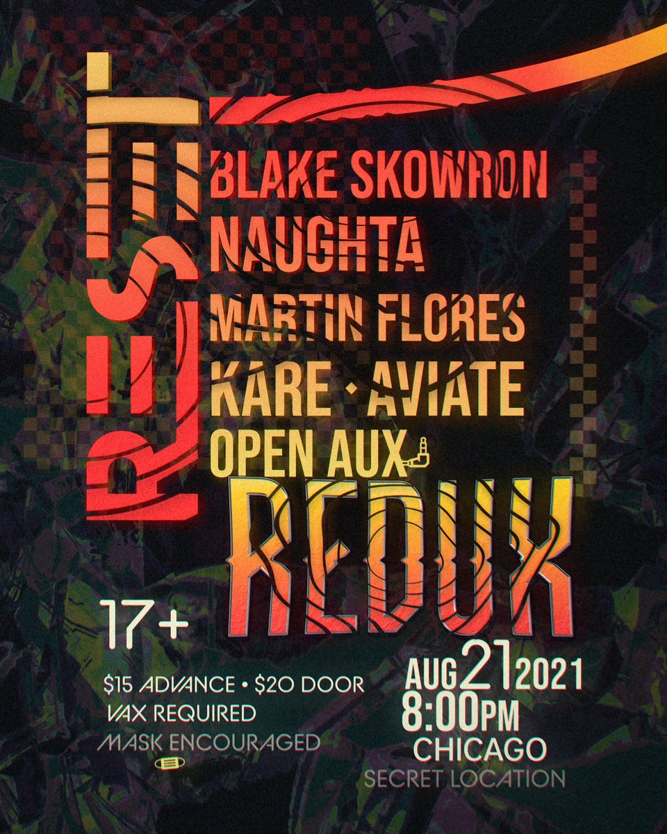 reset_presents's tweet photo. ⚠️ Giveaway time! ⚠️

Follow us + like + RT this tweet for your chance to win 2 tickets to “REDUX” this Saturday w/ @blakeskowron + @NaughtaDJ + @IMartinFloresI @karesounds + @aviateofficial

(Must be at least 17 y/o + vaccinated to enter)

Winner will be contacted early tomorrow https://t.co/mjF5EQxewZ