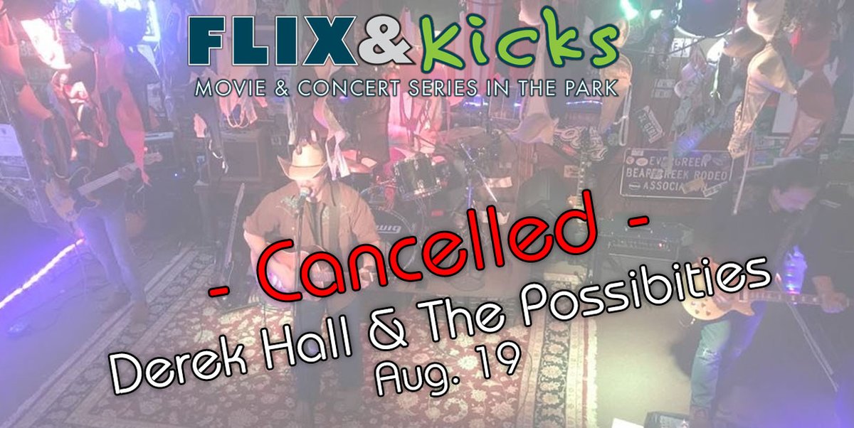 Due to today's weather, unfortunately tonight's Flix & Kicks concert has been canceled. We hope to see you out at the park next Thursday for our final movie, 