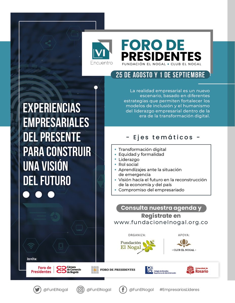 FunElNogal's tweet photo. La próxima semana viene nuestro #VIEncuentroForoDePresidentes, donde se reunen experiencias empresariales del presente para construir una visión del futuro. ¡Atentos a nuestras Redes Sociales! #ProyectosFEN https://t.co/xn2XaIjsoo