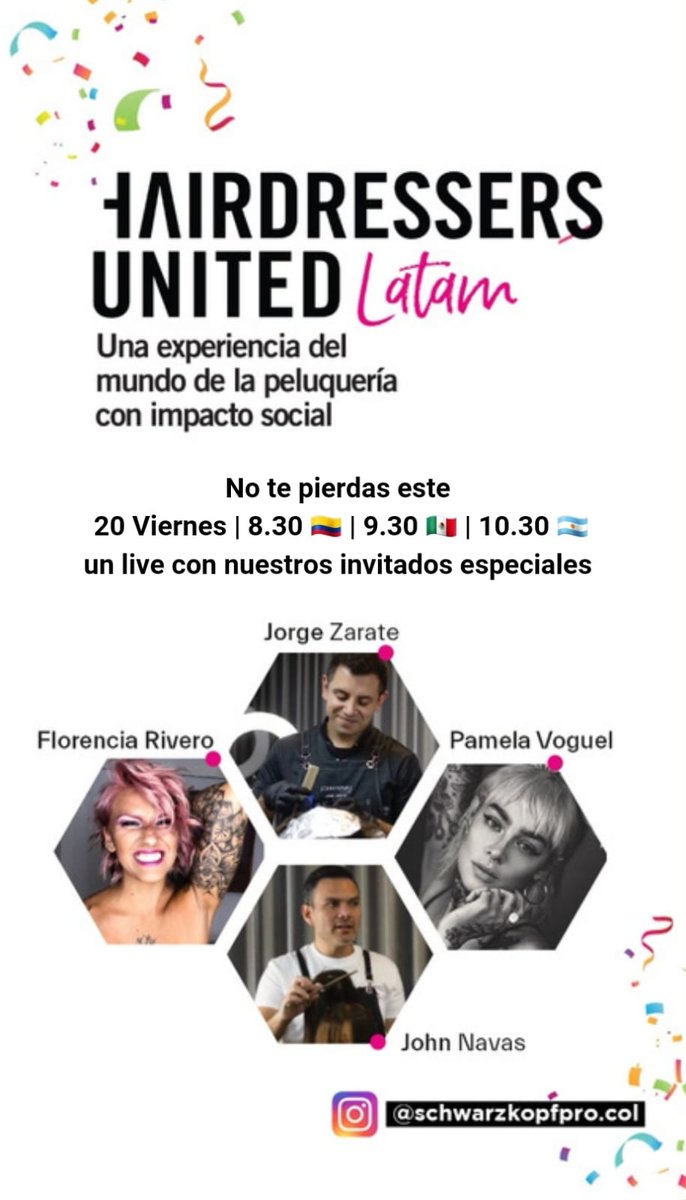 HenkelColombia's tweet photo. Colombia 🇨🇴 , Argentina 🇦🇷 y México 🇲🇽 conectados con los mejores estilistas de la región. No te pierdas el LIVE 🎬 de HairDressers United este viernes 20 de agosto. https://t.co/IZOLqaSvpk