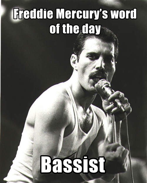 Freddie Mercury s word of the day is 
Bassist.
Happy birthday John Deacon! 
