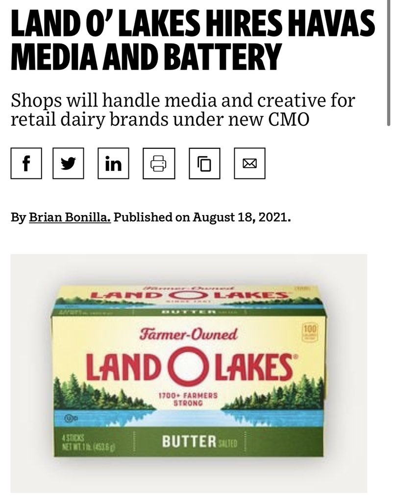 Battery is excited to announce our partnership with farmer-based brand @LandOLakesKtchn We cannot wait to create (and spread) some buttery love and work 🧈

Thank you for the coverage <a href="/Adweek/">ADWEEK</a>  <a href="/adage/">Ad Age</a>!