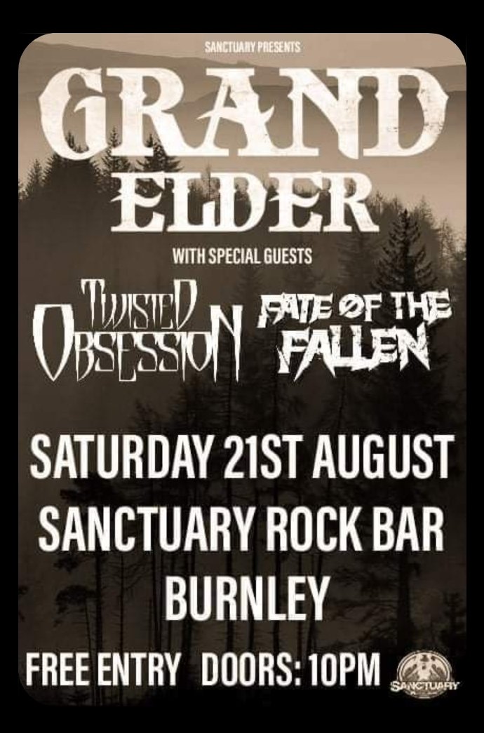 GrandElderBand's tweet photo. Updated poster and event info for this Saturday's gig at @SanctuaryBar1 with @TObsession_band and #fateofthefallen
Link in bio
.
#GrandElder #theresastormcomin #ukmetalband #metal #riffs #witches #livemusic #gigs #ukmetalbands #livegig #stonermetal #psychedelicmetal https://t.co/5hN6Odw6b8