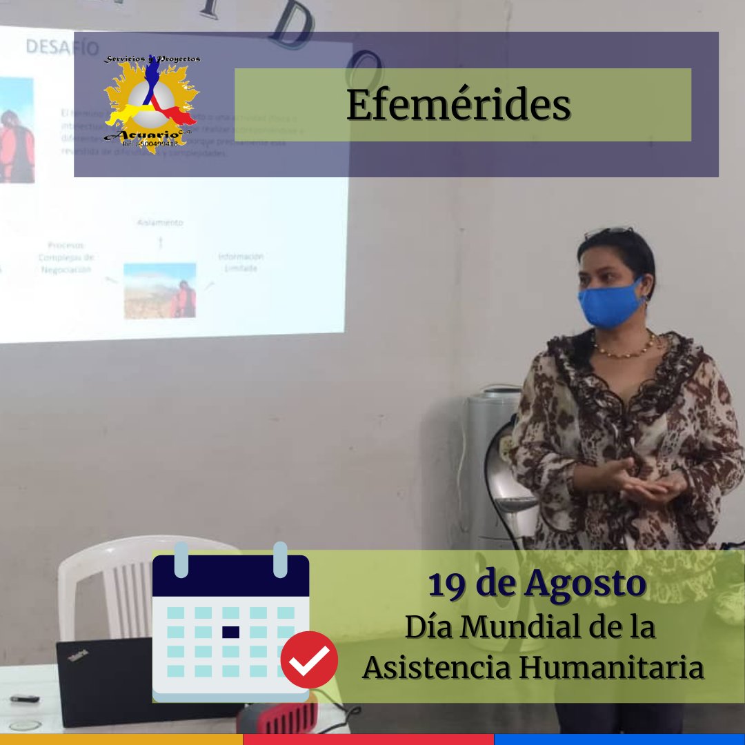 SYP_ACUARIO's tweet photo. 💧Hoy, Jueves 19 de Agosto, se conmemora el Día Mundial de la Asistencia Humanitaria. Esta fecha se le atribuye y rinde un homenaje a los trabajadores humanitarios y a quienes luchan en zonas de conflicto alrededor del mundo en busca del bien común de nuestra sociedad.
#Efeméride https://t.co/vTTQG07H0o