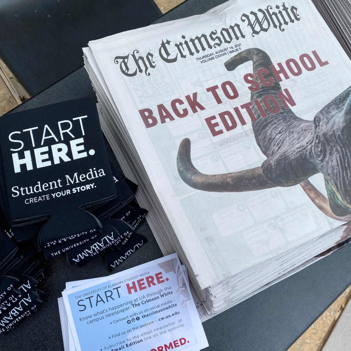 UAStudentMedia's tweet photo. Our @thecrimsonwhite is back on newsstands on campus today with their back to school edition! Grab your copy today! #TodayAtUA #BamaStudentLife #RollTide
@UAStudents @ua_jcm @UACCIS https://t.co/LQMPGSO8Yh