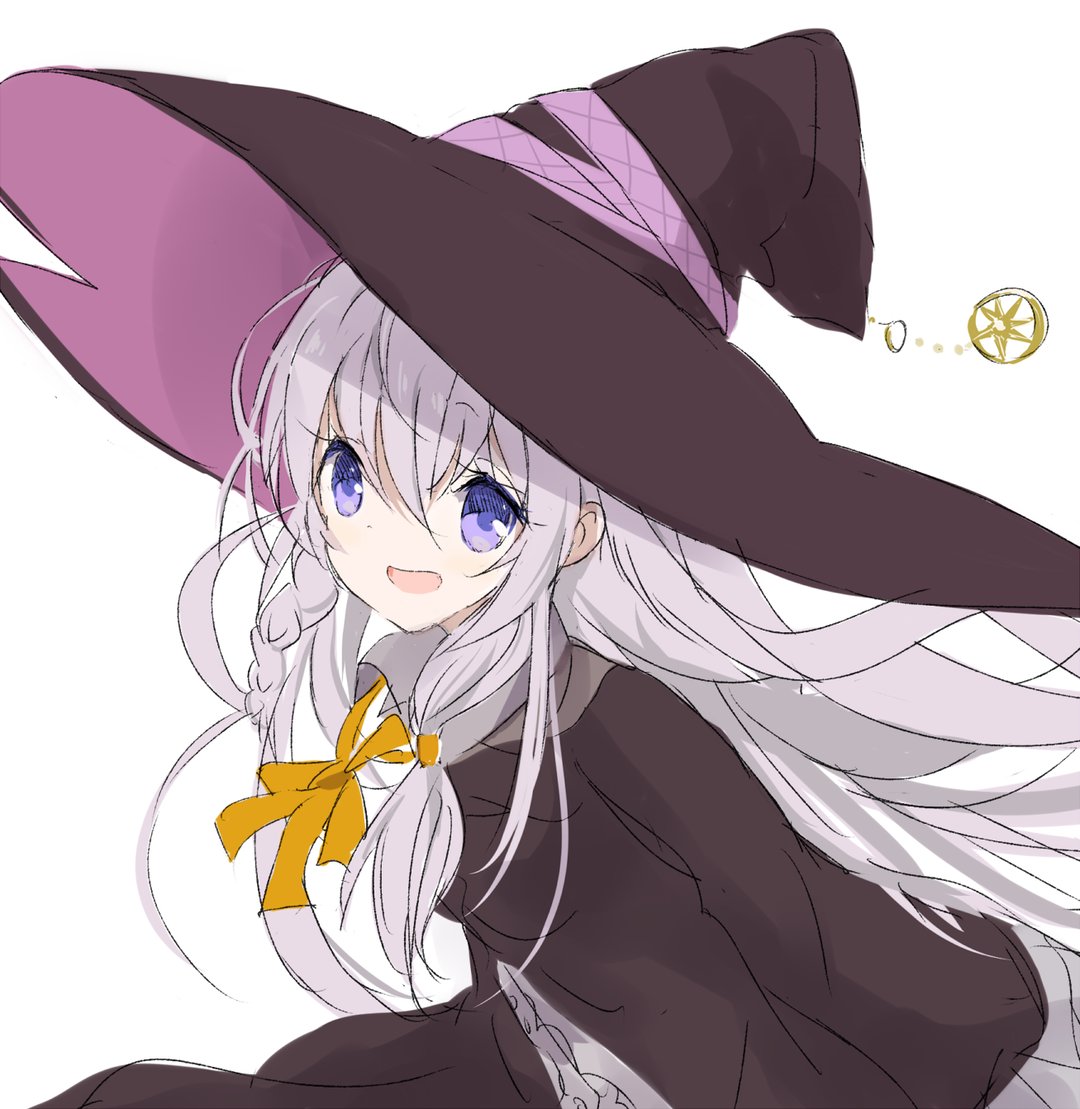 elaina (majo no tabitabi) 1girl solo hat witch hat long hair braid white background  illustration images