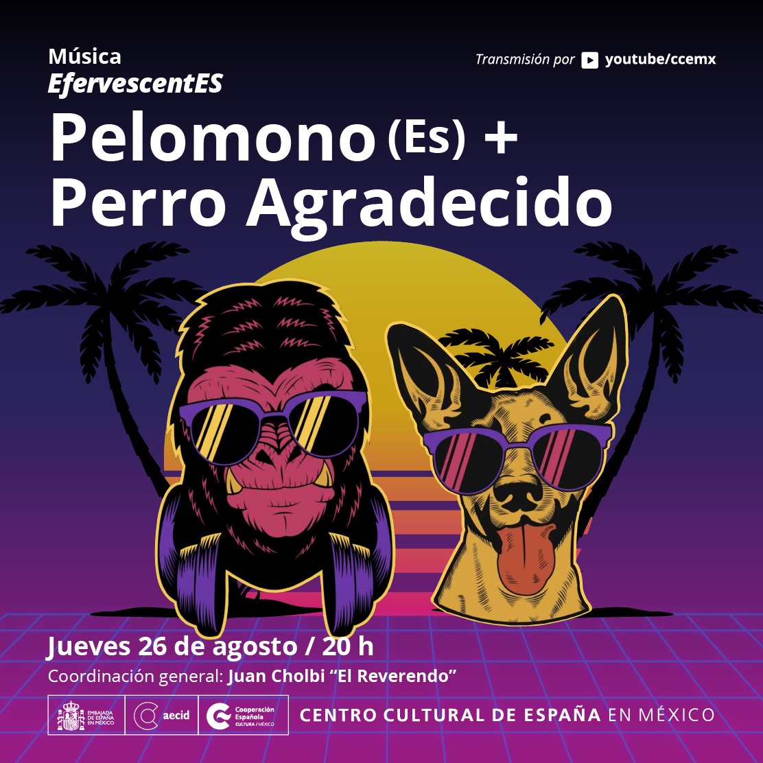 jcholby's tweet photo. Regresan los jueves #EfervescentES en el @ccemx
Este prox 26 de agosto transmisión selvática electrizante con...
💥#Pelomono (Esp)
💥#perroagradecido (Méx)
▶️Transmitido por youtube/ccemx
¡Apúntale! https://t.co/XMevGIJopG