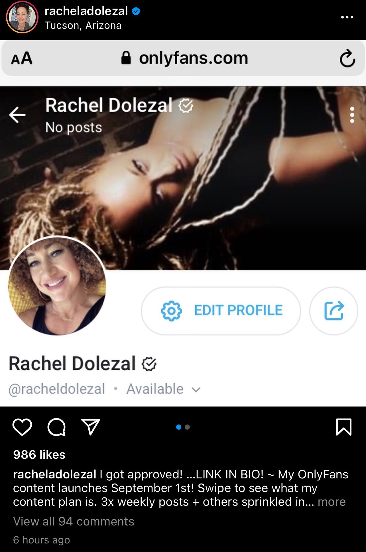 TJ Billard 🇵🇸 on X: Rachel Dolezal got an account and onlyfans so “no”  t.coZEW4ICuF1f t.coI8c0MwPcet  X