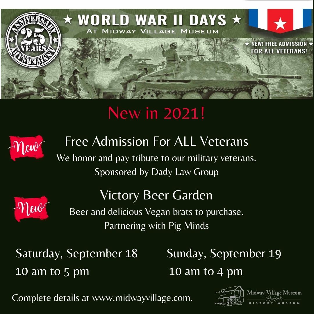 Midway_Village's tweet photo. Mark Your Calendar!
Upcoming:  25th Anniversary World War II Days

New This Year:  Free Admission for ALL Veterans.
Also, a Victory Beer Garden.  Look for complete details, and admission go to https://t.co/7aInxE1SEe.

@enjoyillinois
 @gorockford https://t.co/HgMqGn7u88