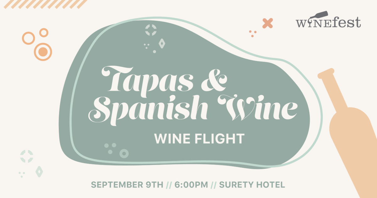 We've added a Wine Flight to our September events!

September 9th, join us at Surety hotel for a Tapas Wine Flight featuring Spanish wines. Surety Hotel is bringing out all the stops for this one!

Reserve your tickets here: bit.ly/Tapas-Wine-Fli…