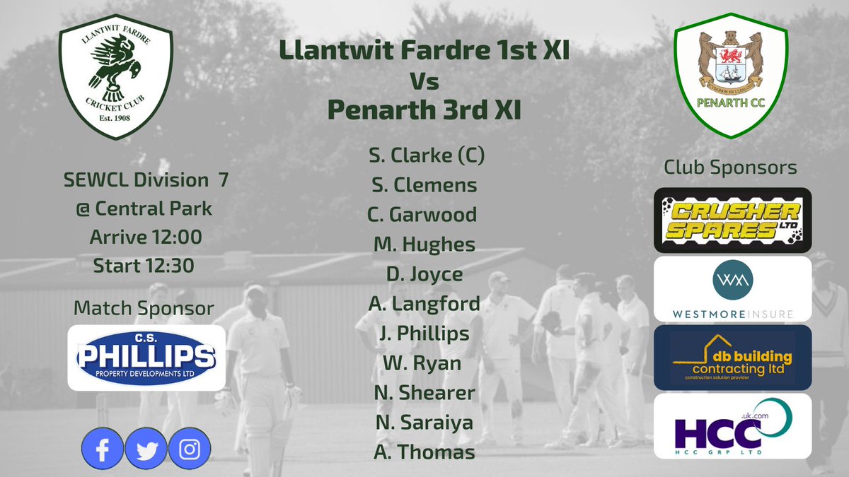 Llantwit Fardre Cricket Club on Twitter "First team news for Saturday.…