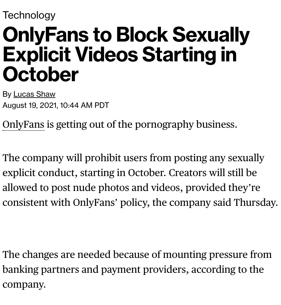 MorningBrew's tweet photo. OnlyFans moving away from NSFW content https://t.co/PrmrN0ZHvG