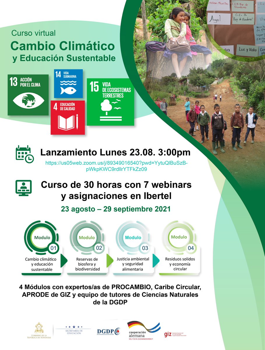 GizHonduras's tweet photo. En colaboración con #APRODE, #PORCAMBIO en asocio con #CaribeCircular de #GIZ y en alianza con el equipo de la DGDP de la #SEDUC se realizará el #cursovirtual de #CambioClimatico y Educación Sustentable dirigido a unos 120 docentes de Ciencias Naturales. https://t.co/RnDR0OUUPV