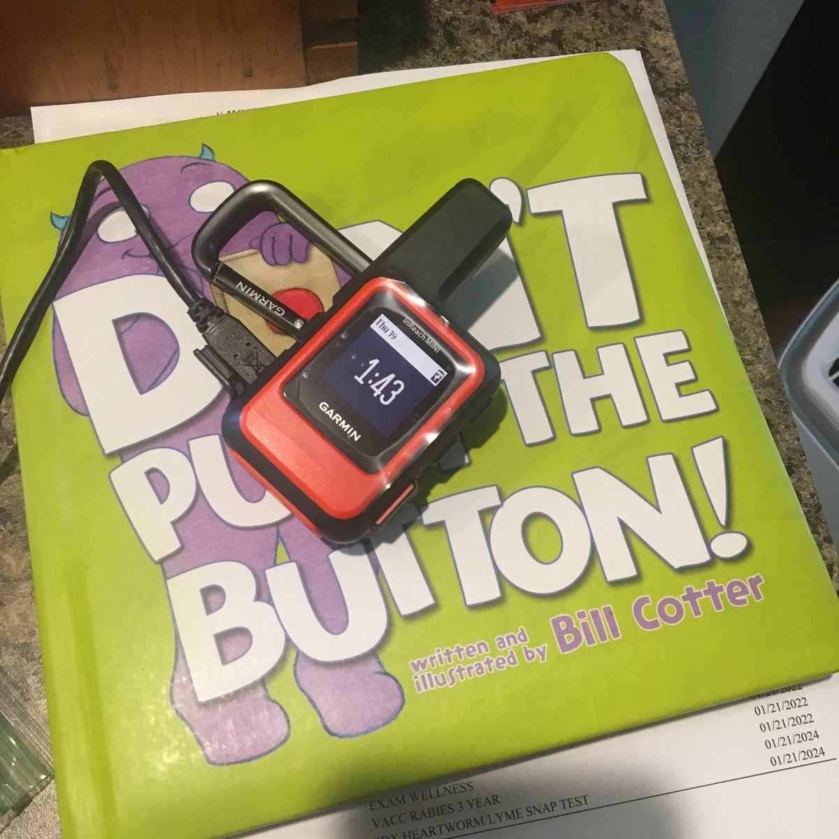 SteveVDK_hunter's tweet photo. Haha, got my new @Garmin #InReachMINI today. Had it sitting on the counter when I noticed what book it was on. #DontPushTheButtonUnlessYoureGonnaDie https://t.co/3gzjIQgpNM