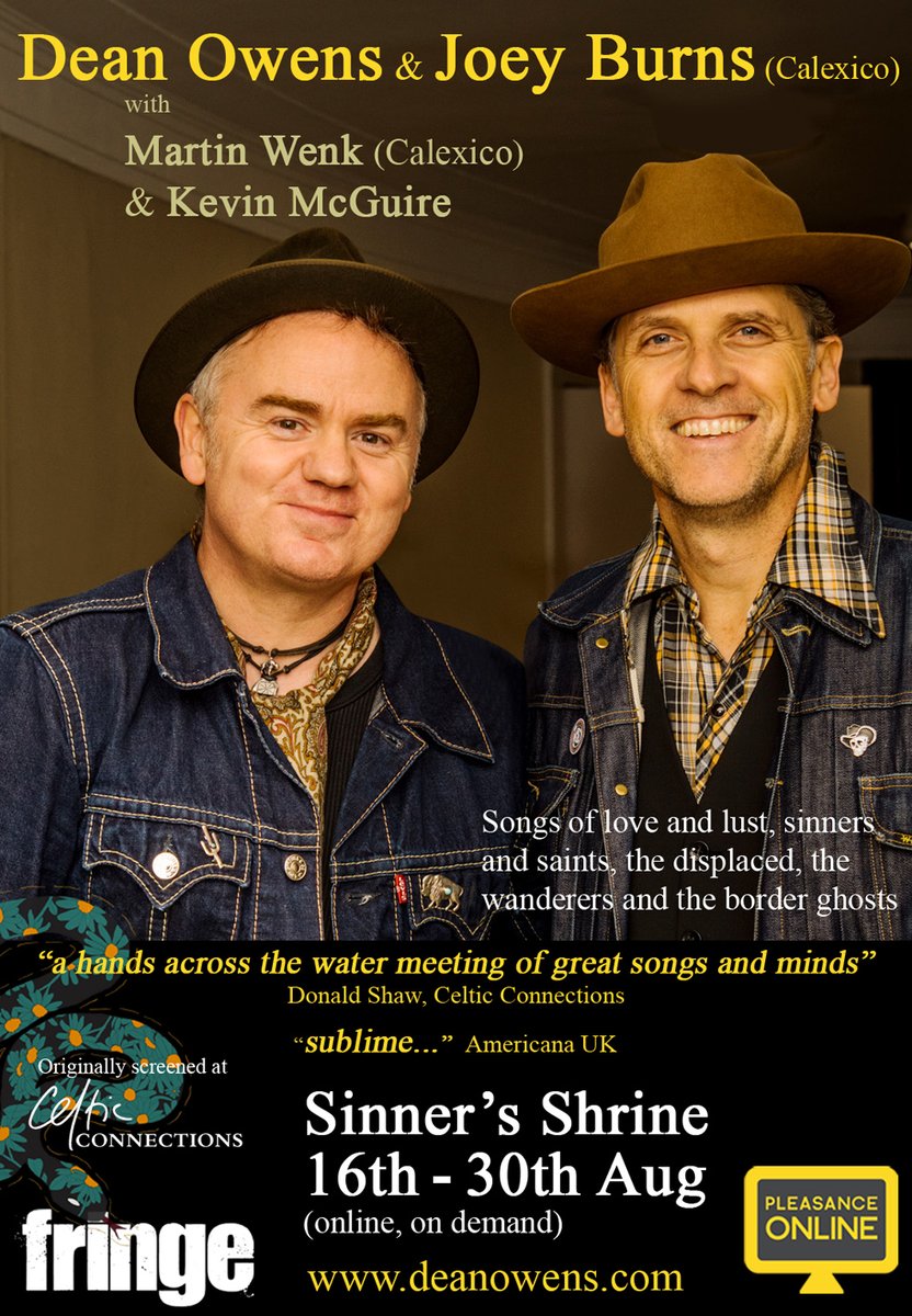 Scaryb's tweet photo. 3 amazing not-to-be-missed shows at @ThePleasance at #EdFringe. Best of Scotland from #Edinburgh
Live:
@AdamHolmesMusic (@eicc Tue 24th) 

Online (on demand till 30th):
@deanowens1 + Joey Burns - Sinner's Shrine 
@ShamanicTheShow - SHAMANIC 
Tickets from https://t.co/RvCPgd7M5z https://t.co/Tkx2uABNLF