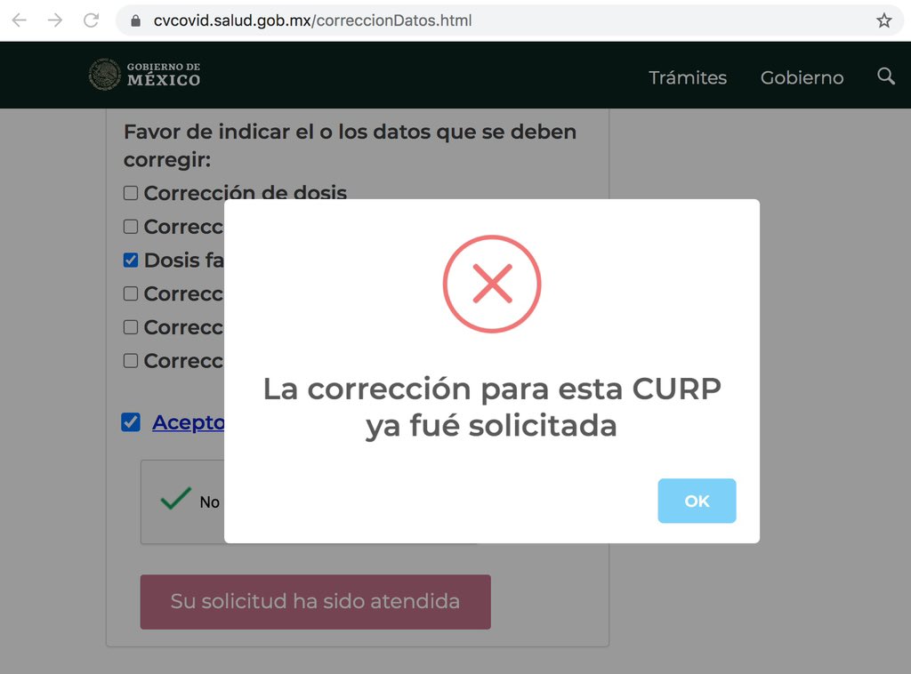 SissB's tweet photo. @SSalud_mx Ayuda! Tengo más de mes y medio pidiendo corrección de certificado y sigue erróneo, al intentar de nuevo el portal dice esto (foto). Cuánto tiempo falta para tenerlo correcto? O qué solución hay? https://t.co/tvDW8fLJAk