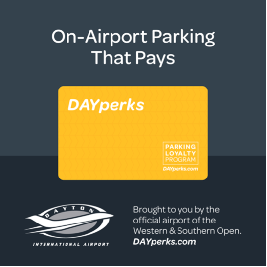 CincyTennis's tweet photo. Parking on-airport at DAY is fast, convenient, affordable – and rewarding!
Sign up for DAYperks to earn points towards free parking and more 🚘
For an easy to and through, #FlyDAYton – the official airport of #CincyTennis https://t.co/tlwn2qWNz5