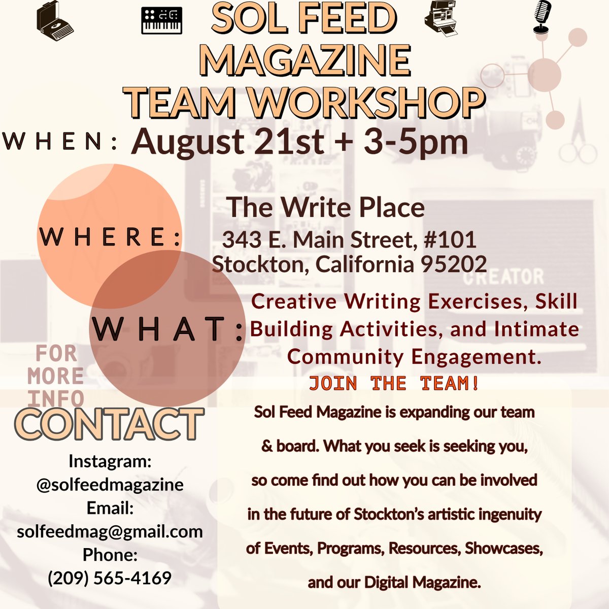 SolFeed's tweet image. So excited for this Saturday! Artists and Creatives pull up and join our magazine team with this FREE workshop. DM for info or follow us on Instagram @solfeedmagazine