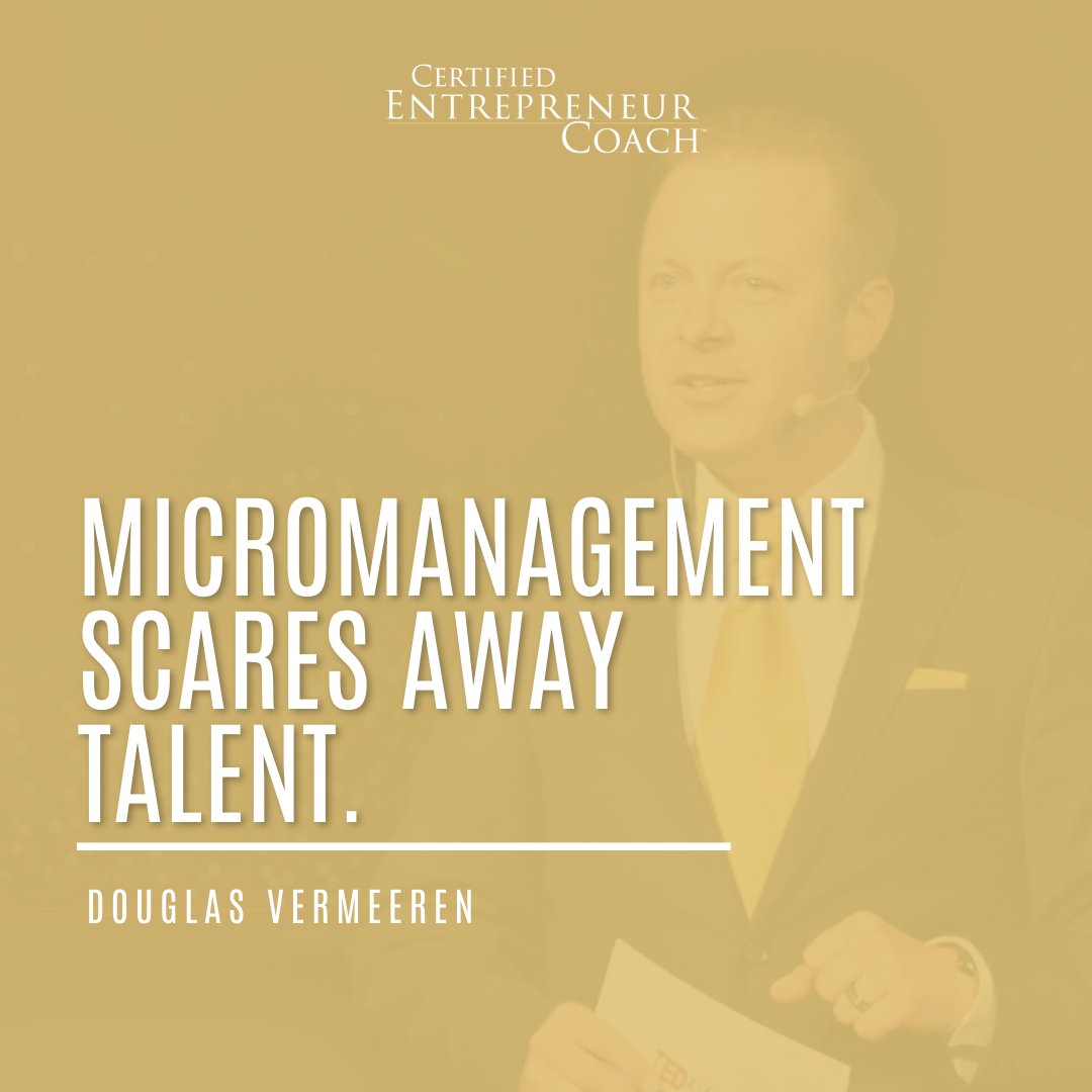 CertEntrepCoach's tweet image. “Micromanagement scares away talent.” -Douglas Vermeeren

Are you a micromanager? Like and Share.

#entrepreneur #coaching #certifiedentrepreneurcoach #businesscoach #entrepreneurcoach #entrepreneurmindset #entrepreneurtips #businessadvice #businessowner