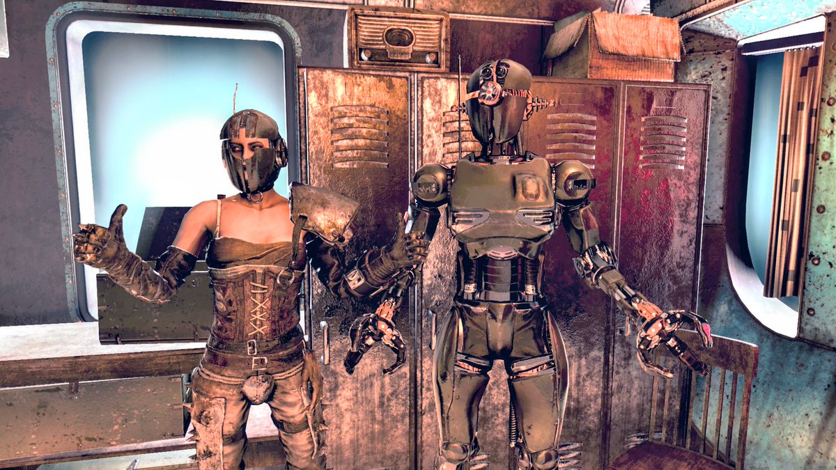 TheVoidMaiden's tweet photo. Polly gave me a present! 🥰

Now we can be #SyntheticSisters
#BotBuddies
#MetalMadams 

#Fallout76 https://t.co/iQegGEQ2hR