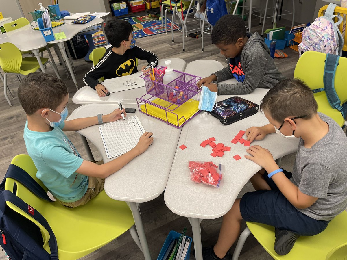 MrsPoteet's tweet photo. Roll it, build it, write it. Students are rolling dice to create a multiplication equation, building an array, drawing an area model, and writing all the fact families to go with that equation. @HumbleISD_GE #wearegroves https://t.co/I6650gpjdd