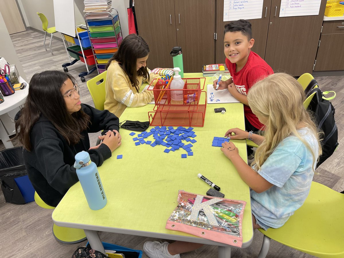 MrsPoteet's tweet photo. Roll it, build it, write it. Students are rolling dice to create a multiplication equation, building an array, drawing an area model, and writing all the fact families to go with that equation. @HumbleISD_GE #wearegroves https://t.co/I6650gpjdd