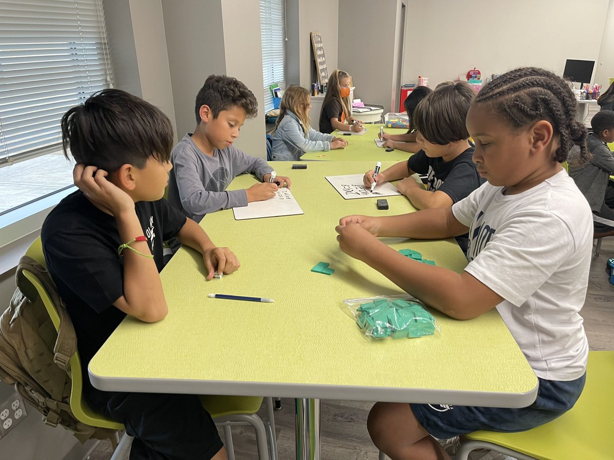 MrsPoteet's tweet photo. Roll it, build it, write it. Students are rolling dice to create a multiplication equation, building an array, drawing an area model, and writing all the fact families to go with that equation. @HumbleISD_GE #wearegroves https://t.co/I6650gpjdd