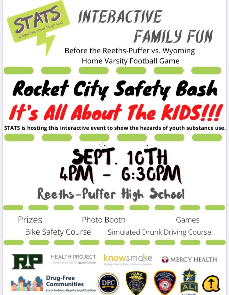 Join us Thursday September 10th at 4:00 PM.  Prior to the home varsity football game against Wyoming for the Rocket City Safety Bash.  This will be a great event for all ages.  Go Rockets!