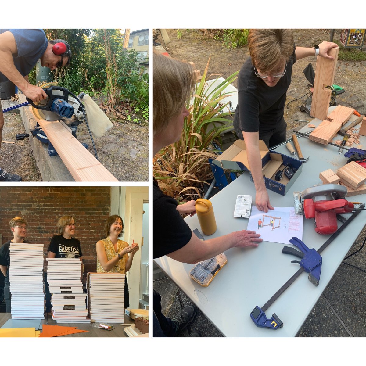 We're hard at work on our @SeaDesignFest installation for this weekend, Move Forward/Look Back!  Join us plus check out other great exhibits 8/21 &amp; 8/22, 10a-7p, Lake Union Park! designinpublic.org/event/sdf-2021…