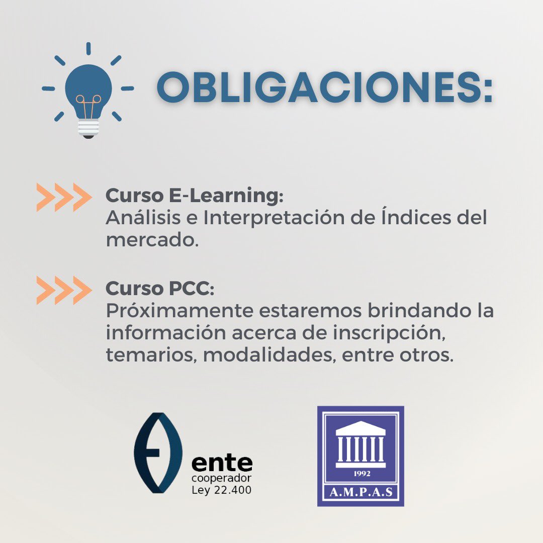 ampasoficial's tweet photo. 𝗣𝗖𝗖 𝟮° 𝗖𝗨𝗔𝗧𝗥𝗜𝗠𝗘𝗦𝗧𝗥𝗘 📢
Iniciamos el segundo cuatrimestre del corriente año, el cual se encuentra vigente desde el 15/08/21 al 15/12/2021 inclusive.

Obligaciones a cumplir:
𝟭) Curso E-Learning: "Análisis e Interpretación de Índices del Mercado". https://t.co/6VQrffAvLU