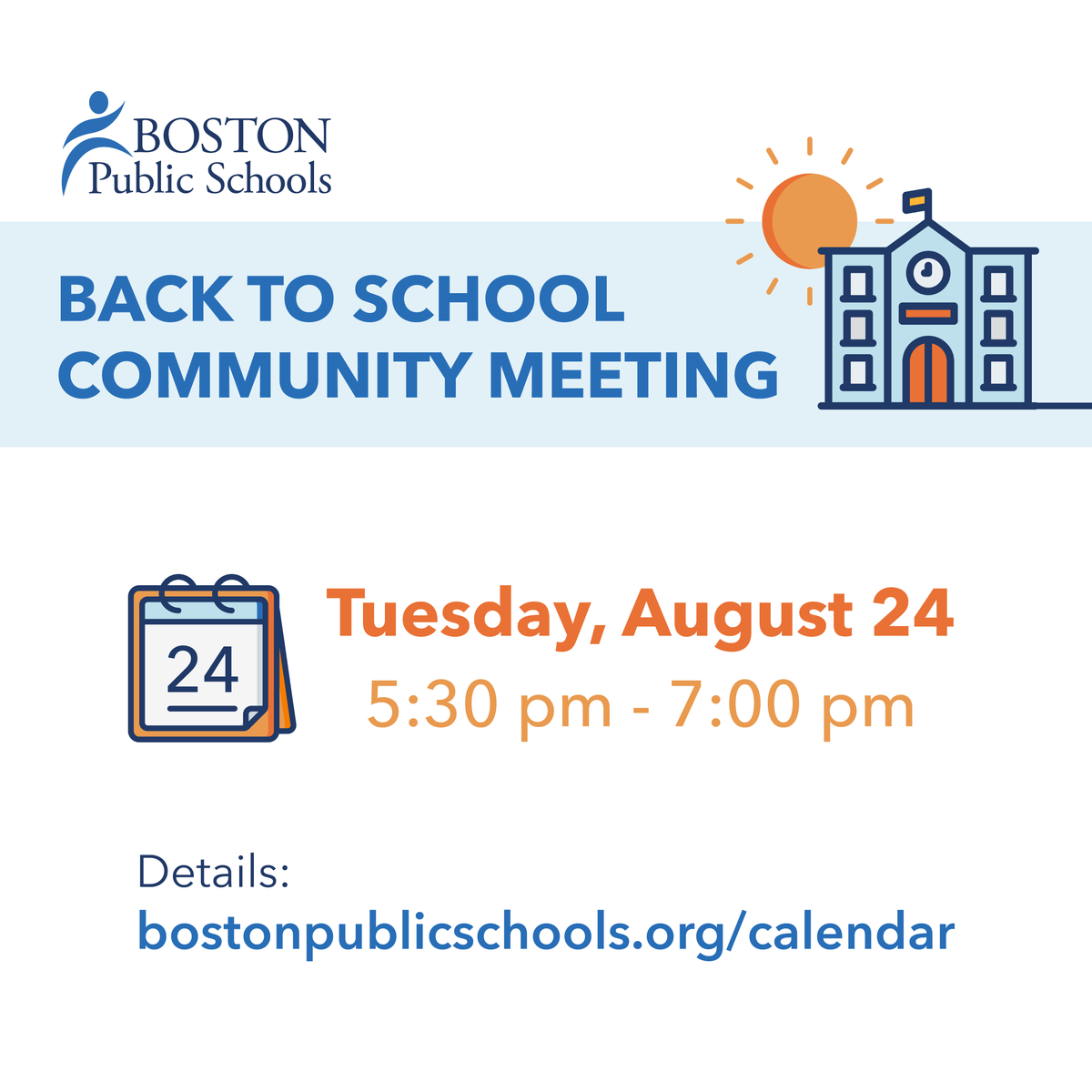 Join Superintendent @BCassellius &amp; the <a href="/BostonSchools/">BostonPublicSchools</a> leadership team for a virtual Back to School Community Mtg on August 24. We will discuss back to school health &amp; safety protocols, COVID-19 vaccination resources &amp; options, operational updates &amp; more: bostonpublicschools.org/backtoschool