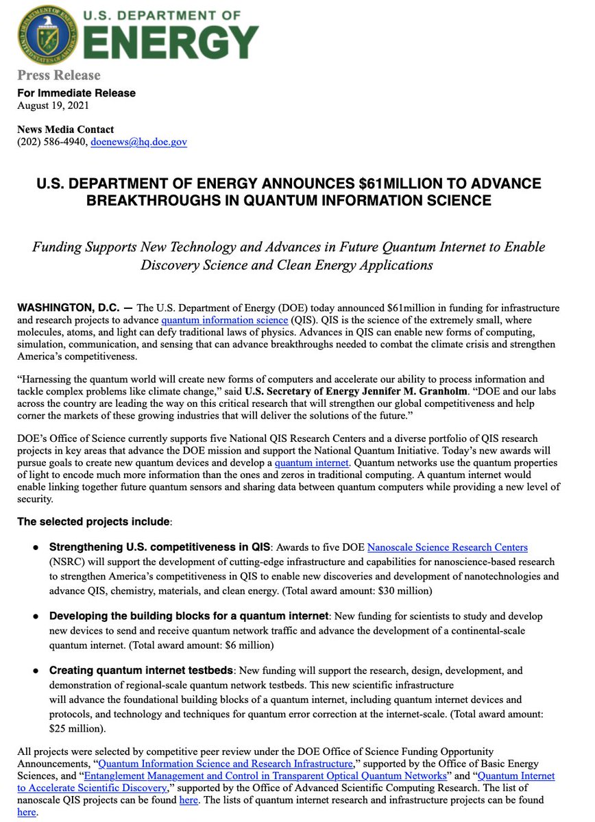 MariaSpiropulu's tweet image. 👀👏🏼quantum @doescience  awards : nanoscale #QIS  science.osti.gov/-/media/bes/pd…  and #QuantumInternet science.osti.gov/-/media/ascr/p…  &amp;amp; science.osti.gov/-/media/ascr/p… go @ENERGY #Basic2Breakthrough