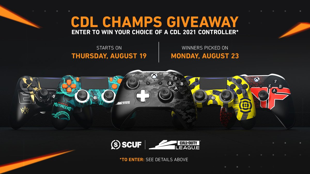 Celebrating the @CODLeague Championship with a Giveaway! 1 winner to get a #CDL2021 controller! To enter: • RT This Tweet • Follow @ScufGaming & @CODLeague • Tag 2 friends with #SCUFxCDL Ends Aug 23rd.