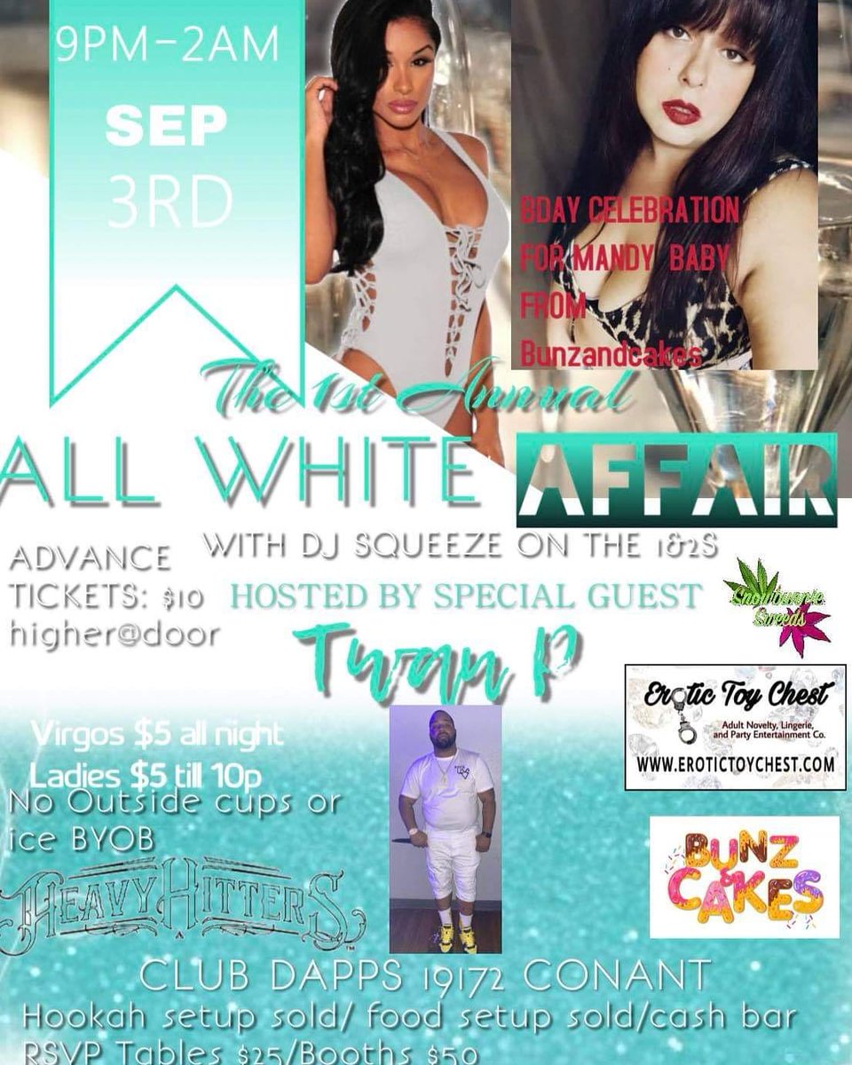 Snowbunz420's tweet photo. @bunzandcakes @MandyBabyOnFire Sept 3rd #allwhite #party @Snowbunniesweed #edibles and live #performance from #bunzandcakes https://t.co/hGed7JYXgv