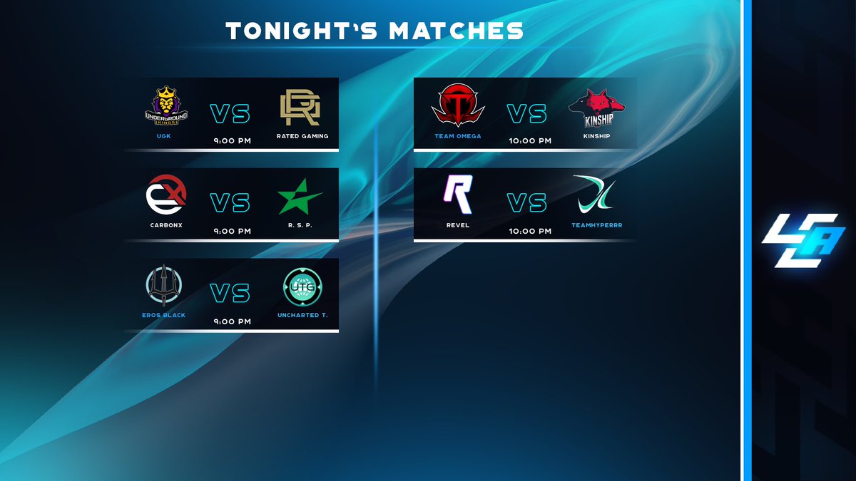 LCABroadcasting's tweet photo. Tonight's 9pm matches covered by LCA! 🚨

⚔️ @UGKEsports vs @RatedGamingHQ 
🎙️ @BignTallMatt 
📺 https://t.co/i4kXjMjOZU

⚔️ @CarbonX_GG vs #RussianStreetParty
🎙️ @Thatwearwolf1 
📺 https://t.co/WoCiB8ImJZ

⚔️ @TeamErosGG vs @UTG_GG 
🎙️ @Deprivee_ 
📺 https://t.co/NNwrc8AtFM

1/2 https://t.co/Aj566Qp48M