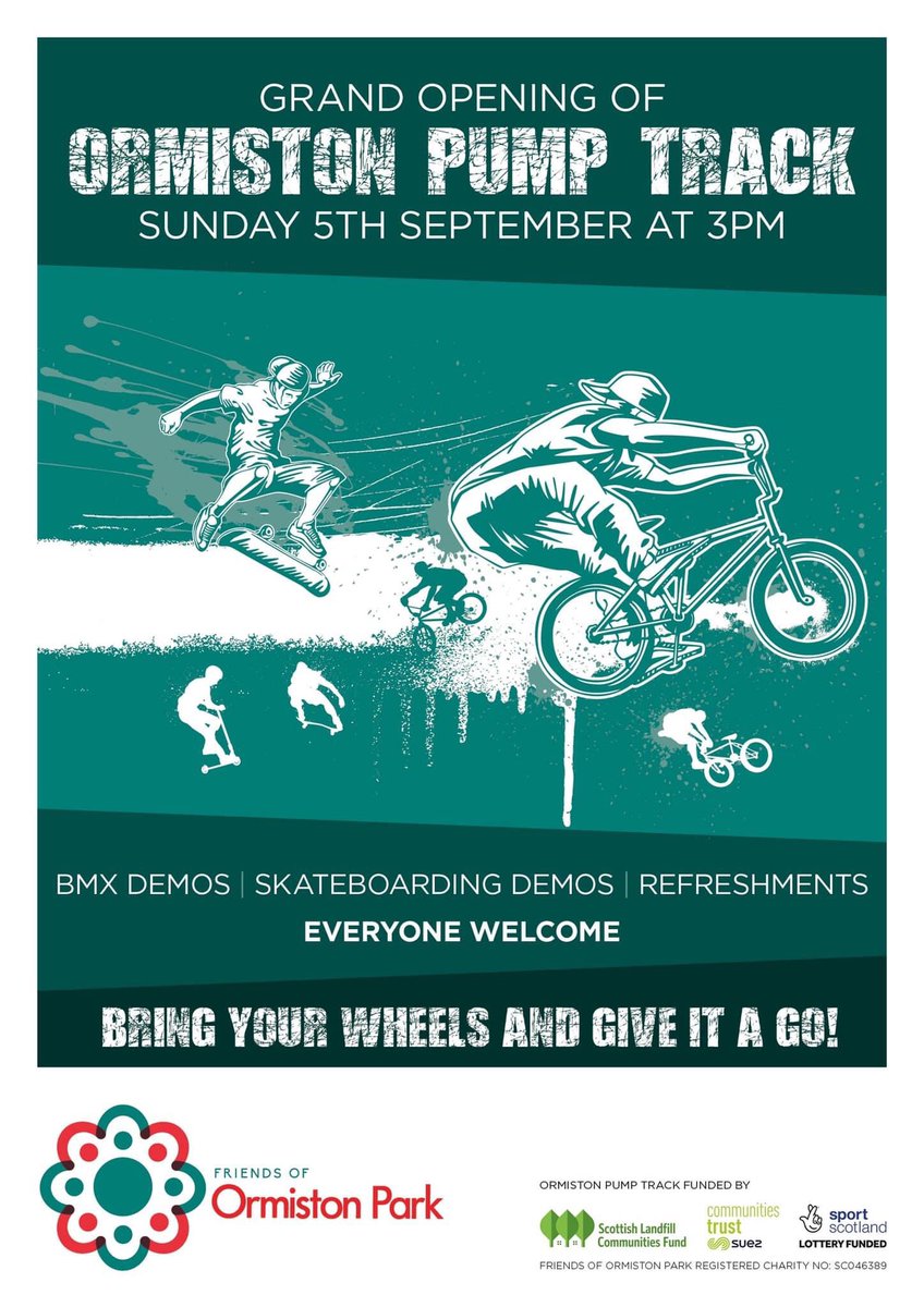 We are ridiculously excited to announce that our pump track will officially be opened on Sun 5th Sept @ 3pm.
Come &amp; watch some awesome BMX and amazing skateboarding demos!
<a href="/RadioSaltire/">Radio Saltire</a> will be providing tunes &amp; there will be refreshments for sale
See you there, tell your pals!